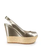 Silver Leather Lagoon Raffia Wedges