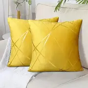 Set of 2 Yellow Velvet Cushion Covers, 45 x 45 cm, Soft Cushion Cover with Hidden Zip, Decorative Throw Cushion Cover for Sofa Cushion, Decorative Cushion Cover for Bedroom, Sofa, Bed