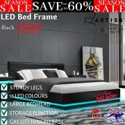 Artiss Bed Frame King RGB LED Gas Lift Base Storage Light Up Base with Headboard