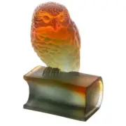 DAUM CRYSTAL NUMBERED ED OWL ON BOOK AMBER FIGURINE #03465-1 BRAND NIB WISE F/SH
