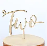 Two Cake Topper for 2nd Boy and Girl Birthday Party , Rural 2 Year Anniversary Decoration - Wooden