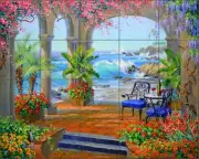 Seascape Tile Backsplash Mikki Senkarik Gazebo Art Ceramic Mural MSA262