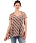 New Women's Plus Size Light Mocha Brown Striped Short Sleeve Top Size 2X 3X US
