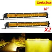 2X 10inch Slim LED Light Bar Amber Spot Flood Combo Work Fog Driving Offroad SUV