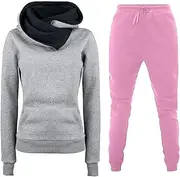 [Generic] Women Interview Clothes Set Set Autumn And Winter Hoodie Athletic Casual Pants Set Elegant Women Pants Suit (Pink, XXL)
