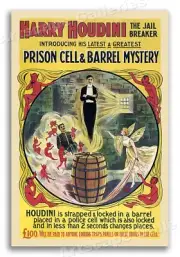 Harry Houdini Locked Barrel Escape 1905 Vintage Style Magic Poster - 16x24