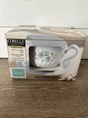 Corelle Corning Coordinates Calloway Ivy Green Decorated Gravy Boat & Plate Set