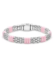 Lagos Sterling Silver Pink Caviar Ceramic Rondelle Polished Bead Bracelet
