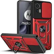 [ILING] Mobile Phone Case for Motorola Edge 30 Neo/Edge 30 Lite, Ultra Thin Shockproof Metallic Matte Texture Hard PC Case, Soft Silicone TPU Protective Case with Ring Stand & Camera Protection (Red)