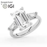 Emerald Solitaire Labgrown Diamond Trilogy Ring Platinum 4.00Ct F VVS2