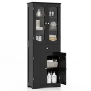Giantex Tall Bathroom Storage Cabinet Freestanding Pantry Cabinet Space Saver Black
