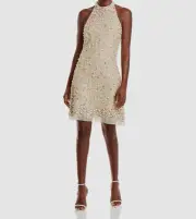 Aidan by Aidan Mattox Women's Beige Beaded Halter Party Dress Size 10