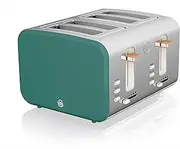 [Swan] ST14620GREN Nordic 4-Slice Toaster with Defrost/Reheat/Cancel Functions, Cord Storage, 1500W, Green
