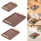 Wooden Serving Tray Coffee Table Tray with Metal Handles Elegant Snack Tray