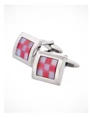 [Cudworth] Square Rhodium Plated Cufflinks in Pink/Blue