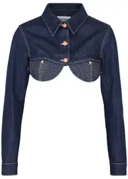 Jean Paul Gaultier Topstitched Cropped Denim Jacket - Indigo - 38 (UK10 / S) 38 (UK10 / S)