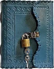 TUZECH Leather Journal for Men and Women Hocus Pocus Diary to Write Poems,Sketchbook Book of Shadows, Record Keeping Notebook Personal Memoir with Lock and Key Leather Bound - Unlined (Blue)