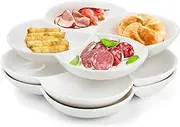 ZENFUN Set of 3 Porcelain Appetizer Platter with 4 Compartment, Flower-shaped Candy and Nut Serving Tray Snack Serving Plate Dishes for Vegetables, Fruit, Dessert, 8.5'' x 8.5'', White