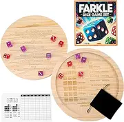 SHICANGSHIYE 9.8-Inch Wooden Farkle Dice Tray with Printed Rules - Classic Farkle Board Game Set with 12 Pearl Dice, Score Pad & Velvet Pouch for Family Game Nights