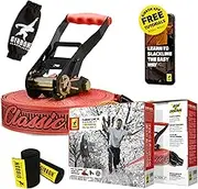 Gibbon Slacklines Classicline XL with treewear, red, 82ft (74ft line + 8ft ratchet strap with reinforced loop) incl. ratchet protection, tree and line protection (black felt), 50mm/2" wide