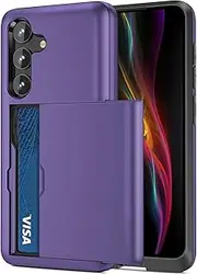 [Jiunai] Galaxy S23 FE Wallet Case with Card Holder 6.4 inches Display Dual Layer Heavy Duty Protective Shockproof Slide Credit Card Pocket Wallet Case for Samsung Galaxy S23 Fan Edition 2023 Purple