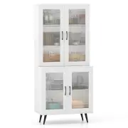 Costway179 cm Kitchen Pantry Cabinet with 4 Transparent Doors and Adjustable Shelf-White