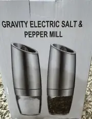 Gravity Electric Auto Salt & Pepper Grinder, 2 set Silver, Adjustable Coarseness