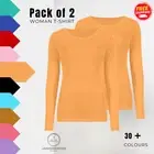 Ladies Long Sleeve T Shirt Round Neck Stretchy Casual Jersey Plain Top Pack of 2
