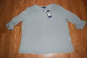 NWT Womens Bandolino Moody Blue Stripe Trinity Peasant Style Roll Tab Shirt M