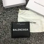 二手精品 BALENCIAGA 巴黎世家 505108 黑色全皮白字對折8卡短夾皮夾卡片夾 XC6945