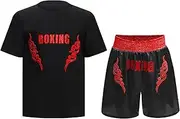 [Fldy] Kids Boys Boxing Uniform Short Sleeve T-shirt with Quick-Dry Boxer Shorts for Performance Training