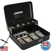 Jssmst Large Locking Cash Box with Money Tray, Metal Money Box with Combinati