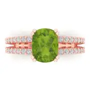 3.5ct Cushion Real Peridot Promise Bridal Wedding Classic Ring 14k Rose Gold
