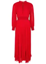 Alice + Olivia Vernia Plissé Chiffon Maxi Dress - Red - 10 (UK14 / L) 10 (UK14 / L)