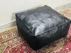 Pouf Ottoman Moroccan Leather Black Handmade Footstool Cover Unstuffed Genuine