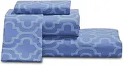 Flannel Brushed Cotton Trellis Bed Sheet Set, Soft, Warm Bedding, Modern Geometric Sheets, Bedroom Decor, 1 Flat Sheet, 1 Elastic Deep Pocket Fitted Sheet, 2 Pillowcases, Full, Light Blue