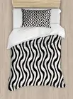Duvet Cover Set, Continuous Abstract Pattern with Wavy Lines Monochromatic
