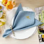 Cloth Napkins 100% Pure Linen Embroidered Napkins Set of 4,18 x 18 Inch Light...