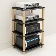AV Media Stand, Audio Video HiFi Media Stand, Freestanding Media Storage Cabinet, Stereo Racks with Storage Corner Shelves, CD Player Video Game Console Shelf,Black 60 * 48 * 89cm