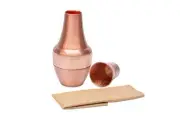 Pure Copper Bedside Carafe (1.4 Litres) w/a Tumbler and Jute Placemat for Dri...