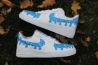 Air Force 1 Custom White Shoes Pale Baby Blue Drip White Sparkle Stars Splatter