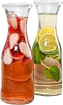 Estilo Glass Carafe 1 Liter with Lid for 1 Liter (2), Water, Juice Serving, Tall Narrow Neck Design, 33oz, Set of 2, Clear