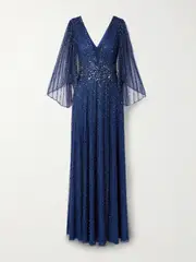 [Jenny Packham] Jenny Packham - Crystal And Sequin-embellished Tulle Gown - Navy - UK 14 UK 14 Blue