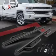 3" Black Round DROP Step Bar Running Board for 07-19 Silverado Sierra Crew Cab