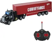 CALEST Remote Control Semi Truck with Trailer, 14" 1:48 Trailer Truck Toy, Equipped with 2 Rechargeable Batteries, Gifts Ideas for Boys Age 3-8 Year Old, Black