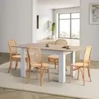 Oikiture 160cm Extendable Dining Table with 4PCS Dining Chairs Rattan Natural