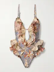 [Zimmermann] Zimmermann - Tallow Ruffled Cutout Floral-print Swimsuit - Multi - 2 2 Multi