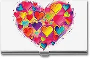 [VFMKT] Slim Metal Business Card Holder Portable Business Card Case Pocket Name Card Holder Colourful Heart Wallet for Men Women Office Travel, style, One Size