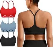 [MIRITY] Padded Y-Back Sports Bra for Women - Racerback Low Impact Spaghetti Strap for Yoga Workout Top, Color 6, Large