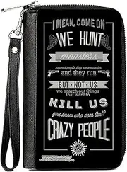 [Buckle-Down] Supernatural Dean Winchester CRAZY PEOPLE Quote/Winchester Pentagram Vegan Leather Wallet, Black, 7.5"x4.5", Casual